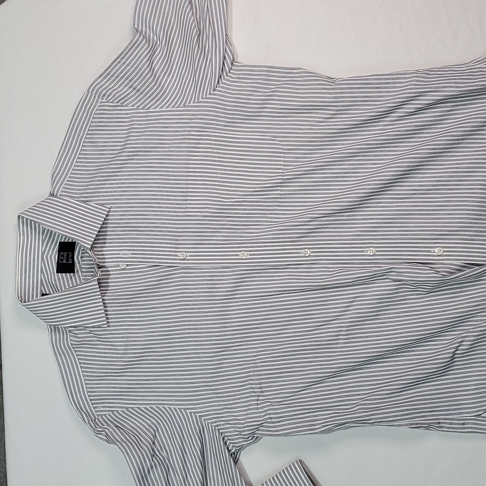 IKE BEHAR grey striped button-down dress shirt